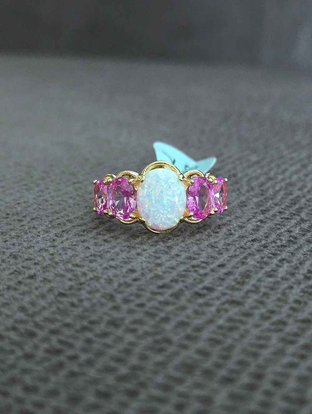 Lab🧪 Created White Fire🔥 Opal and Pink💕 Sapphires Ring💍 - NWT